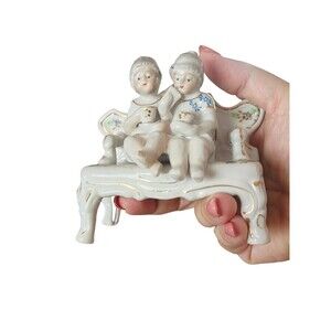 Occupied Japan Porcelain Figurine, Vintage Ladies Tea Time on Sofa